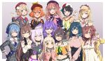  +_+ 6+girls :o absurdres amano_nene_(vtuber) animal_ear_fluff animal_ears bangs baseball_cap beret black_bow black_gloves black_hair black_hoodie blonde_hair blue_eyes blue_hair blush bone_hair_ornament bow braid breasts brown_eyes brown_hair capelet cat_ears cat_girl character_name claw_pose cleavage clothing_cutout collarbone commentary deerstalker dog_ears dog_girl dress english_commentary feather_hair_ornament feathers flat_chest gloves green_eyes hair_behind_ear hair_ornament hairclip hat head_wings heart_cutout heterochromia highres hololive hololive_english hood hoodie hoshimachi_suisei indie_virtual_youtuber inugami_korone jersey kaheru_(vtuber) long_hair looking_at_viewer machita_chima medium_breasts monocle_hair_ornament multiple_girls nanashi_mumei natsuiro_matsuri necktie nekomata_okayu nijisanji nijisanji_en one_eye_closed oozora_subaru orange_eyes orange_hair partially_fingerless_gloves pink_bow pink_sweater plaid plaid_headwear plaid_skirt pointing pointing_up production_kawaii purple_eyes purple_hair red_headwear red_necktie sailor_collar seion selen_tatsuki shigure_ui_(vtuber) short_hair short_necktie side_ponytail skirt smile striped striped_bow suspenders suzuhara_lulu sweater twin_braids v-shaped_eyebrows virtual_youtuber watson_amelia white_dress yellow_sweater 