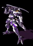  absurdres black_background glowing heyzan highres holding holding_sword holding_weapon mecha muvluv muvluv_alternative muvluv_alternative_(anime) no_humans open_hand science_fiction solo standing sword tactical_surface_fighter takemikazuchi_(muvluv) visor weapon 