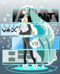  1girl aqua_hair aqua_nails aqua_necktie arms_behind_back bare_shoulders barefoot black_legwear black_skirt black_sleeves boots bousya_04 closed_eyes commentary detached_sleeves floating from_side hair_ornament hatsune_miku hatsune_miku_(nt) hatsune_miku_(vocaloid3) hatsune_miku_(vocaloid4) headphones highres long_hair miniskirt nail_polish neck_ribbon necktie nude pleated_skirt ribbon ribs shirt shoulder_tattoo skirt sleeveless sleeveless_shirt solo tattoo thigh_boots thighhighs tiptoes toenail_polish toenails twintails very_long_hair vocaloid white_shirt zettai_ryouiki 