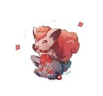  blue_eyes bright_pupils collar commentary_request highres nao_(naaa_195) no_humans notice_lines open_mouth pokemon pokemon_(creature) red_collar smile sweatdrop tongue vulpix white_background white_pupils zorua 