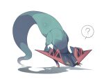  ? aru_(citrine_drplt) claws commentary_request dragapult floating half-closed_eyes highres no_humans pokemon pokemon_(creature) sideways_glance solo spoken_question_mark top-down_bottom-up white_background 