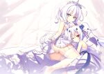  2girls ahoge ass azur_lane backless_dress backless_outfit bangs blue_eyes blush breasts center_opening clothes_lift dress eyebrows_visible_through_hair flower frilled_panties frills garter_straps gloves hair_between_eyes hair_flower hair_ornament high_heels illustrious_(azur_lane) illustrious_(morning_star_of_love_and_hope)_(azur_lane) laffey_(azur_lane) large_breasts layered_dress lifted_by_self long_hair looking_at_viewer multiple_girls official_alternate_costume one_eye_closed panties pantyhose ponytail red_eyes skirt skirt_lift sleeveless sleeveless_dress smile thighhighs tiara twintails underwear veil wedding_dress white_dress white_footwear white_gloves white_hair white_legwear white_panties yazuki_yume 