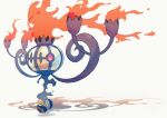  absurdres alternate_color chandelure commentary fire full_body highres luxury_ball no_humans poke_ball pokemon pokemon_(creature) purple_eyes redrawn saiku_(zvlku) shiny_pokemon solo white_background 