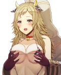  1boy 1girl absurdres ahoge alternate_costume animal_ears animal_print bangs bare_shoulders bell bikini blonde_hair blush breast_grab breasts commission commissioner_upload cow_ears cow_print cowbell fire_emblem fire_emblem_fates fire_emblem_heroes gloves grabbing grey_eyes groping hetero highres hood kiran_(fire_emblem) long_hair medium_breasts micro_bikini open_mouth ophelia_(fire_emblem) saikunartworks swimsuit 