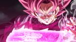  1boy battle_damage crazy_grin dragon_ball dragon_ball_super earrings energy_sword goku_black grey_eyes grin jewelry looking_at_viewer male_focus pink_hair potara_earrings ring rom_(20) smile smoke solo spiked_hair super_saiyan super_saiyan_rose sword weapon 