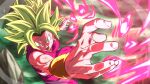  1girl blue_eyes dragon_ball dragon_ball_super earrings energy foreshortening green_hair green_sky incoming_attack jewelry kefla_(dragon_ball) looking_at_viewer muscular muscular_female open_mouth potara_earrings rom_(20) solo spiked_hair super_saiyan 