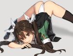  1girl arched_back arm_rest ass bangs black_footwear blush brown_hair closed_mouth elbow_gloves eyebrows_visible_through_hair flexible full_body gloves hair_between_eyes hair_ribbon hands_on_ground highleg highleg_panties highres jack-o&#039;_challenge kantai_collection kawakami_rokkaku legs_apart long_hair looking_at_viewer meme panties pelvic_curtain pose remodel_(kantai_collection) ribbon simple_background single_elbow_glove single_thighhigh smile solo spread_legs stretch thighhighs tone_(kancolle) top-down_bottom-up twintails underwear white_panties white_ribbon wide_spread_legs 