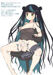  1girl black_hair breasts camisole censored chair colored_inner_hair cum double_bun futanari green_eyes highres kounosu_satori long_hair masturbation multicolored_hair nipple_tweak nipples office_chair original pants_around_one_leg penis precum short_shorts shorts sitting solo translation_request twitching_penis 