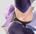  1girl ass black_panties braid breasts cameltoe close-up from_behind from_below genshin_impact hakua_(hka_art) highres japanese_clothes kimono large_breasts lower_body panties purple_hair raiden_shogun solo thick_thighs thighhighs thighs underwear 