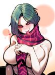  1girl blush breasts commentary_request fate/grand_order fate_(series) green_hair heart lamia large_breasts long_tongue monster_girl naga_(fate) no_nipples no_pupils red_eyes scarf sido_(slipknot) smile solo tongue tongue_out upper_body 
