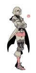  1girl armor ashelia_b&#039;nargin_dalmasca belt breasts closed_mouth commentary detached_sleeves final_fantasy final_fantasy_xii full_body kanbayashi_daidai looking_at_viewer miniskirt short_hair simple_background skirt solo thighhighs white_background 