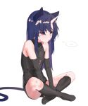  ... 1girl animal_ears bangs black_gloves black_legwear cat_ears cat_tail elbow_gloves fake_animal_ears flat_chest gloves highres horns kneehighs leotard musical_note_necklace original pout purple_hair red_eyes ringed_eyes sidelocks single_horn skin-covered_horns solo spoken_ellipsis symbol-only_commentary tail third_kureko 