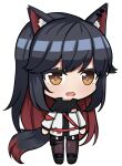  1girl :o animal_ears arknights azur_lane bangs black_hair chibi essex_face hair_ornament jacket looking_at_viewer multicolored_hair open_mouth orange_eyes pantyhose parody simple_background solo style_parody svol tail texas_(arknights) transparent_background white_jacket wolf_ears wolf_girl wolf_tail 