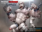  1boy abs animal_ears arknights bander_(baiyushou) bara bound bound_wrists chain chained completely_nude erection fangs feet_out_of_frame foreskin furry furry_male highres large_pectorals male_focus male_pubic_hair mountain_(arknights) muscular muscular_male navel navel_hair nipple_piercing nipple_rings nipples nude pectorals penis piercing pubic_hair reward_available scar scar_across_eye scar_on_arm scar_on_chest scar_on_leg sharp_teeth short_hair shouting solo stomach tail_raised teeth thick_thighs thighs tiger_boy tiger_ears uncensored veins veiny_penis white_fur white_hair 