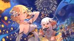  1boy 4girls :d adjusting_hair arm_guards bangs bare_back black_hair blonde_hair blue_hair blurry braid braided_ponytail breasts chinese_clothes cloud cloudy_sky commentary_request depth_of_field detached_sleeves dress eyebrows_visible_through_hair fireworks floating floating_object flower from_behind ganyu_(genshin_impact) genshin_impact hair_between_eyes hair_flower hair_ornament hat highres horns jiangshi lantern lantern_festival long_hair long_sleeves looking_at_viewer low_ponytail lumine_(genshin_impact) marekamico multiple_girls night night_sky ofuda open_mouth paimon_(genshin_impact) paper_lantern parted_lips purple_hair qing_guanmao qiqi_(genshin_impact) scarf senkou_hanabi short_hair short_hair_with_long_locks sideboob sidelocks single_braid sky sky_lantern skyline smile sparkler star_(sky) starry_sky white_dress white_hair white_scarf wind xiao_(genshin_impact) yellow_eyes 