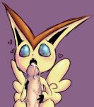  ambiguous_gender anthro big_ears blue_eyes blush butt_wings cum cute_fangs digital_media_(artwork) duo erection fangs fellatio human human_on_anthro humanoid_penis interspecies legendary_pok&eacute;mon male male/ambiguous male_on_anthro mammal nintendo open_mouth oral penis penis_grab pok&eacute;mon pok&eacute;mon_(species) sex simple_background size_difference victini video_games wings 