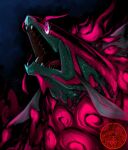  1094akagakati absurdres animal_focus basculegion commentary_request fangs fish highres looking_up no_humans open_mouth pink_eyes pokemon pokemon_(creature) smoke tongue 