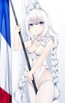  +_+ 1girl absurdres animal_ears azur_lane bangs blue_eyes braid breasts choker commentary_request eyebrows_visible_through_hair flag french_flag highres holding holding_flag le_malin_(azur_lane) le_malin_(listless_lapin)_(azur_lane) long_hair medium_breasts official_alternate_costume pantyhose playboy_bunny rabbit_ears rabbit_tail samip solo tail thighhighs twin_braids very_long_hair white_choker white_hair white_legwear 