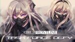  2girls ak-12 ak-12_(girls&#039;_frontline) an-94_(girls&#039;_frontline) bangs blonde_hair braid caiman_pool close-up gas_mask girls&#039;_frontline glowing glowing_eyes green_eyes gun hair_ornament hair_ribbon highres holding holding_gun holding_weapon jacket kalashnikov_rifle long_hair long_sleeves looking_at_viewer mask multiple_girls ponytail purple_eyes ribbon silver_hair smoke v-shaped_eyebrows weapon 