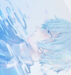  1boy bangs blue_eyes blue_hair collared_shirt commentary_request dutch_angle earrings face jewelry looking_away male_focus mihanada original parted_lips shirt short_hair sideways simple_background solo tears white_shirt 