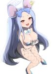  1girl alternate_costume animal_ears blue_archive breasts cleavage collarbone commentary_request fishnet_legwear fishnets forehead halo highres jinjashurine leotard long_hair mouse_ears open_mouth playboy_bunny_leotard rat red_eyes saya_(blue_archive) simple_background solo white_background 