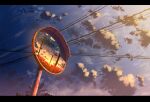  building cloud commentary glowing letterboxed mirror night night_sky no_humans original outdoors power_lines reflection scenery signature sky star_(sky) sunset traffic_mirror utility_pole vinci_v7 