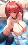  1girl absurdres azur_lane bangs bare_shoulders blush breasts cleavage collarbone highres honolulu_(azur_lane) large_breasts long_hair looking_at_viewer red_eyes red_hair revision solo tiri_man twintails 