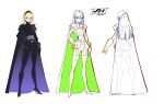  1girl am_(star_wars) armor bangs black_cape black_gloves black_hairband black_skirt blonde_hair breasts cape character_name character_sheet concept_art galactic_empire gloves hairband hand_on_hip koyama_shigeto long_hair medium_breasts multiple_tails official_art open_hand production_art purple_eyes skirt star_wars star_wars:_visions tail trigger_(company) v-shaped_eyebrows white_background 