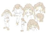  1girl alien animal_ears bangs brown_hair character_sheet concept_art fur_scarf furry furry_female hands_on_hips igarashi_yuuki looking_at_viewer looking_to_the_side looking_up lop_(star_wars) multiple_views official_art production_art profile rabbit_ears rabbit_girl robe short_hair star_wars star_wars:_visions white_background 