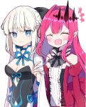  2girls :d ^_^ arm_hug bare_shoulders blue_eyes breasts cleavage closed_eyes facing_viewer fairy_knight_tristan_(fate) fate/grand_order fate_(series) grey_hair looking_at_viewer morgan_le_fay_(fate) mother_and_daughter multiple_girls open_mouth pink_hair rabiiandrain smile upper_body 