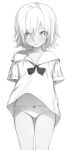  1girl absurdres arms_behind_back bow bow_panties bowtie collarbone cowboy_shot fankupl greyscale highres long_shirt looking_at_viewer monochrome original panties parted_lips sailor_collar shirt short_hair short_sleeves simple_background solo underwear 