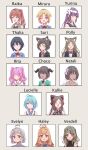  6+girls :3 ^_^ absurdres ahoge angel animal_ear_fluff animal_ears bangs bare_shoulders beige_background black_hair black_horns black_jacket black_neckwear black_ribbon black_shirt black_sweater blonde_hair blue_eyes blue_hair blue_shirt blunt_bangs blush bob_cut bow bowtie brooch brown_hair buttons cardigan cat_ears cat_girl character_name choco_(rune_(pixiv_25170019)) closed_eyes closed_mouth collar collarbone collared_shirt commentary_request dark-skinned_female dark_skin demon_girl dot_mouth dot_nose drill_hair english_commentary english_text evelyn_(rune_(pixiv_25170019)) everyone expressionless eyebrows_visible_through_hair feathered_wings fingerless_gloves flat_chest flying_sweatdrops forehead gloves green_cardigan green_eyes green_hair grey_gloves grey_hair grey_vest hair_bow hair_flaps hair_intakes hair_over_one_eye hair_ribbon hairband haley_(rune_(pixiv_25170019)) hand_to_own_mouth hand_up happy highres horns jacket jewelry kallie_(rune_(pixiv_25170019)) light_blush long_hair looking_at_viewer lucielle_(rune_(pixiv_25170019)) miruru_(rune_(pixiv_25170019)) mixed-language_commentary multiple_girls natali_(rune_(pixiv_25170019)) neck_ribbon nervous off_shoulder one_eye_closed open_cardigan open_clothes open_jacket open_vest original parted_bangs pink_hair pointy_ears polly_(rune_(pixiv_25170019)) ponytail puffy_sleeves purple_eyes purple_hair raika_(rune_(pixiv_25170019)) red_bow red_eyes red_hair red_neckwear ribbon rita_(rune_(pixiv_25170019)) ruby_(gemstone) rune_(pixiv_25170019) school_uniform shiny shiny_hair shirt short_hair shuriken_hair_ornament sidelocks simple_background sleeveless sleeveless_shirt sleeveless_sweater smile smug spiked_collar spikes straight-on striped striped_bow suri_(rune_(pixiv_25170019)) sweat sweater swept_bangs teeth thalia_(rune_(pixiv_25170019)) tied_hair twin_drills two_side_up upper_body verdell_(rune_(pixiv_25170019)) vest white_hairband white_ribbon white_shirt white_wings wings yellow_eyes yurina_(rune_(pixiv_25170019)) 