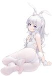  +_+ 1girl absurdres animal_ears ass azur_lane bangs blue_eyes blush extra_ears eyebrows_visible_through_hair fake_animal_ears feet foreshortening from_behind full_body hair_ornament hairband highres le_malin_(azur_lane) le_malin_(listless_lapin)_(azur_lane) legs leotard long_hair looking_at_viewer looking_back nagata_gata no_shoes official_alternate_costume parted_lips playboy_bunny rabbit_ears rabbit_tail silver_hair simple_background soles solo tail thigh_strap toes very_long_hair white_background white_hairband white_leotard wrist_cuffs 