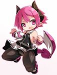  1girl bat_wings black_legwear demon_girl disgaea horns karukan_(monjya) looking_at_viewer makai_senki_disgaea_3 open_mouth pantyhose pink_eyes pink_hair pointy_ears raspberyl sailor_collar short_hair simple_background skirt smile solo tail white_sailor_collar wings 