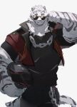  1boy absurdres alternate_costume arknights bara black_tank_top chain_necklace furry furry_male helmet highres large_pectorals loss_kim male_focus mountain_(arknights) muscular muscular_male pectorals scar scar_across_eye scar_on_face tank_top unfinished white_fur 