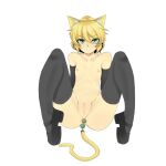  1girl anal anal_beads anal_object_insertion anal_tail animal_ears anus bangs bare_shoulders black_footwear black_gloves black_legwear blush breasts cat_ears cat_tail closed_mouth commentary_request elbow_gloves fake_tail full_body gloves kemonomimi_mode looking_at_viewer mary_janes mizuhashi_parsee nicutoka nipples object_insertion pointy_ears pussy sex_toy shoes short_hair simple_background small_breasts socks solo spread_legs tail touhou uncensored white_background 