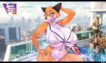 absurd_res anthro areola big_breasts bikini bikini_bottom bikini_top black_ears blue_eyes breasts canid canine clothing eyewear female fox fur grand_theft_auto grand_theft_auto_vi hi_res huge_breasts jewelry judy_reinard mammal mature_female orange_body orange_fur pink_areola rayka red_fox rockstar_games solo sunglasses swimwear white_body white_fur