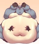 2023 absurd_res ambiguous_gender anthro arms_above_head belly big_belly blush blush_lines bodily_fluids disembodied_hand duo front_view furkelpu generation_4_pokemon hand_on_stomach hi_res huge_belly hyper hyper_belly kelpu_(artist) lucario moobs morbidly_obese morbidly_obese_ambiguous morbidly_obese_anthro nintendo obese obese_ambiguous obese_anthro overweight overweight_ambiguous overweight_anthro pokemon pokemon_(species) simple_background standing sweat sweatdrop