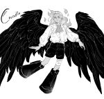  black_wings crocodile9_5 dark_skin greyscale hair_slicked_back highres male_focus monochrome one_piece s-crocodile scar scar_on_face seraphim_(one_piece) shirt simple_background smile star-shaped_pupils star_(symbol) symbol-shaped_pupils white_shirt wings 