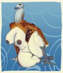anthro avian barely_visible_genitalia barely_visible_pussy beak big_breasts bird breasts brown_body brown_feathers brown_nipples bustard crossed_legs feathers feet female genitals hi_res long_neck nipples pussy solo striped_feathers talons toes twistedteeth white_body white_feathers