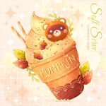  acorn artist_name autumn autumn_leaves blush_stickers chocomiruki commentary dessert english_text food food_focus grid_background ice_cream ice_cream_cone leaf no_humans original pumpkin raccoon soft_serve spice still_life symbol-only_commentary wafer_stick 