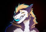 blue_tongue fluffy grin headshot_portrait hi_res kaurimoon looking_at_viewer male open_mouth portrait sergal sharp_teeth smile solo teeth tongue tongue_out yellow_eyes