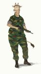 2021 ambiguous_gender anthro battle_rifle boots bottomwear camo camo_clothing camo_print cettus clothed clothing dirty dirty_clothing female footwear fully_clothed giraffe giraffid gun hi_res holding_gun holding_object holding_rifle holding_weapon long_neck mammal overweight overweight_anthro overweight_female pants pattern_clothing ranged_weapon rifle shirt simple_background solo spots standing tan_body tan_skin topwear weapon white_background