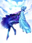  1girl blue_cloak blue_gemstone blue_hair blue_skin cha_kuro_(limo) cloak closed_mouth colored_skin copyright_name fi_(zelda) floating forehead_jewel full_body gem looking_ahead no_pupils short_hair solo the_legend_of_zelda the_legend_of_zelda:_skyward_sword 