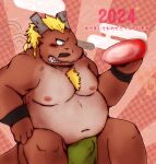 2024 anthro asian_clothing belly big_belly clothing dragon east_asian_clothing facial_hair fundoshi green_clothing green_fundoshi green_underwear hi_res holidays japanese_clothing kemono male moobs mustache navel new_year nipples overweight overweight_male snow_utamaru solo underwear