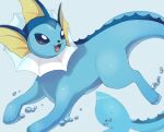  animal_focus artist_name black_eyes blue_skin bubble colored_skin commentary_request fins forked_tail head_fins highres iwasi_29 no_humans open_mouth pokemon pokemon_(creature) tail twitter_username vaporeon water white_background 