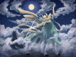  7_phi_3 alternate_color animal_focus blue_fur closed_mouth cloud commentary full_moon glint moon night night_sky no_humans pokemon pokemon_(creature) shiny_pokemon sky snout star_(sky) sword weapon wolf yellow_eyes zacian zacian_(crowned) 