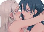  2girls after_kiss blue_eyes blue_hair byleth_(fire_emblem) byleth_(fire_emblem)_(female) commentary_request edelgard_von_hresvelg english_commentary eye_contact fire_emblem fire_emblem:_three_houses hug kiss long_hair looking_at_another mixed-language_commentary multiple_girls nude open_mouth purple_eyes saliva saliva_trail shiny shiny_hair silver_hair tkai40 tongue tongue_out yuri 