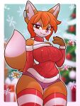 &lt;3 &lt;3_eyes 2023 2d_(artwork) 3_fingers :3 anthro border breasts canid canine christmas clothing countershading cute_fangs digital_media_(artwork) ear_piercing eyeliner fangs female fingers fluffy fluffy_tail footwear fox fur gift hair hi_res holidays latex legwear looking_at_viewer makeup mammal orange_body panties piercing raised_tail red_eyes red_fox ring_piercing scarf seductive signature small_waist smile snow socks solo standing sweater tail teeth thick_thighs thigh_highs topwear underwear zerlix_fox zerlix_fox_(fursona)