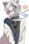  ... 2boys animal_ears atou_haruki black_collar black_shirt blonde_hair blood blood_on_clothes blood_on_eyewear blood_on_face blue_eyes cat_boy cat_ears chinese_commentary collar commentary_request crumbs doughnut food food_in_mouth glasses kanou_aogu kemonomimi_mode lab_coat leash long_sleeves male_focus multiple_boys no_mouth partially_colored rumian75475 saibou_shinkyoku shirt short_hair simple_background spoken_ellipsis sweatdrop upper_body white_background white_shirt 